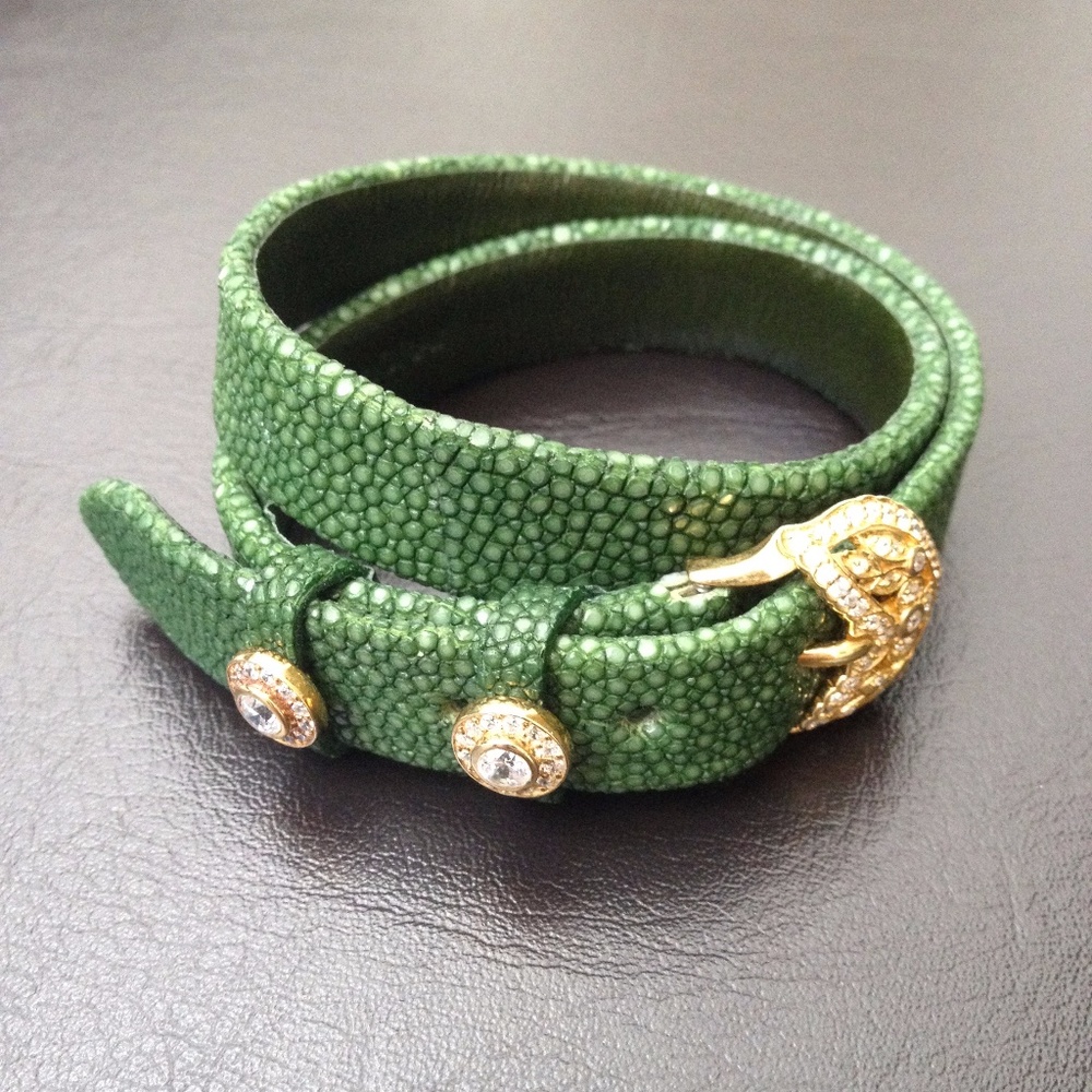 Genuine Stingray Wrap Bracelet with Crystal Belt
